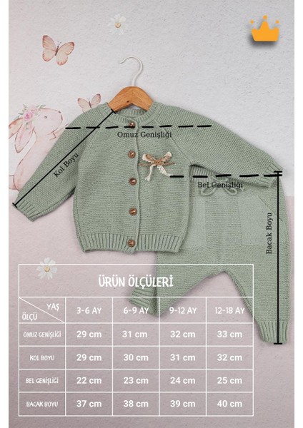Triko Hırka Pantolon Ikili Fiyonklu Kız Bebek Takım 2792