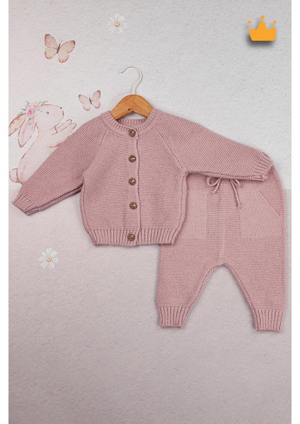 Triko Hırka Pantolon Ikili Fiyonklu Kız Bebek Takım 2792