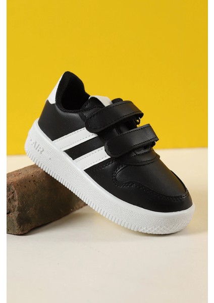 Günlük Hafif Cırtlı Siyah Beyaz Çocuk Spor Ayakkabı Sneaker