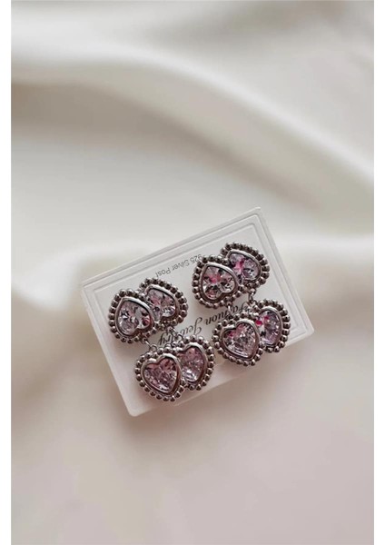 Ikiz Kalp Taşlı Küpe 4 Cm.