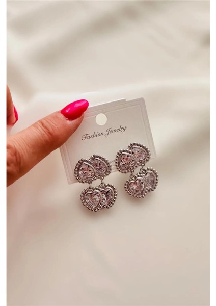 Ikiz Kalp Taşlı Küpe 4 Cm. fiyatları