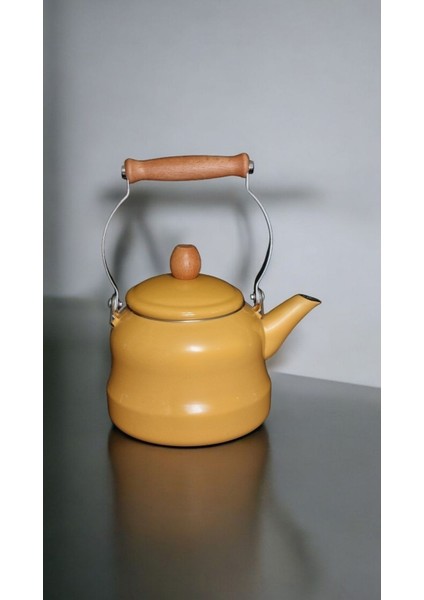 Ahşap Saplı Üstten Tutmalı Vintage Emaye Demlik 2.5 Litre Sarı Çaydanlık fiyatları