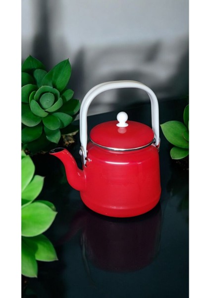 Emaye Kırmızı Çaydanlık Kahve Demlik Suluk Kettle 2 Litre Çinko Retro Vintage Nostalji