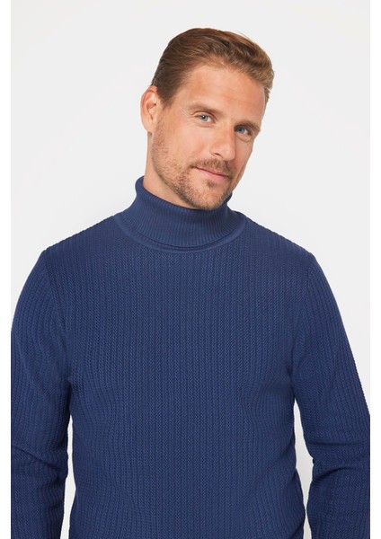 Slim Fit Tam Boğazlı Tüylenme Yapmayan Erkek Lacivert Kazak modelleri