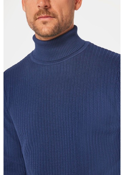 Slim Fit Tam Boğazlı Tüylenme Yapmayan Erkek Lacivert Kazak fırsatları