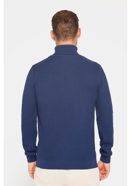 Slim Fit Tam Boğazlı Tüylenme Yapmayan Erkek Lacivert Kazak indirimleri