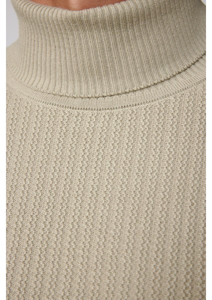 Slim Fit Tam Boğazlı Tüylenme Yapmayan Taş Rengi Erkek Kazak fırsatları