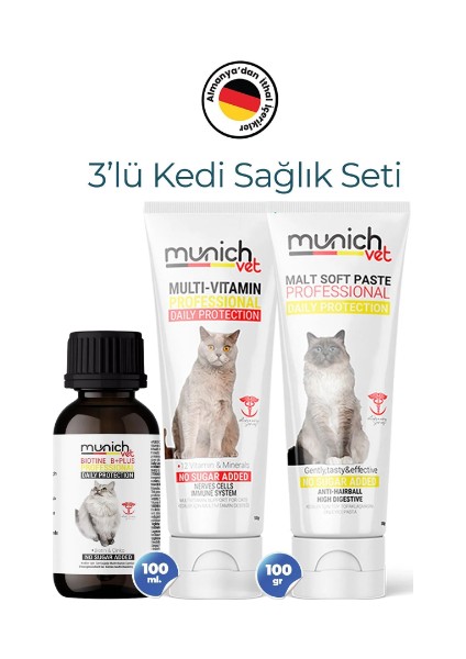 3’lü Kedi Seti Tüy Sağlığı DAmlASI(100ml) Malt PASTA(100gr) Multi Vitamin PASTA(100gr)