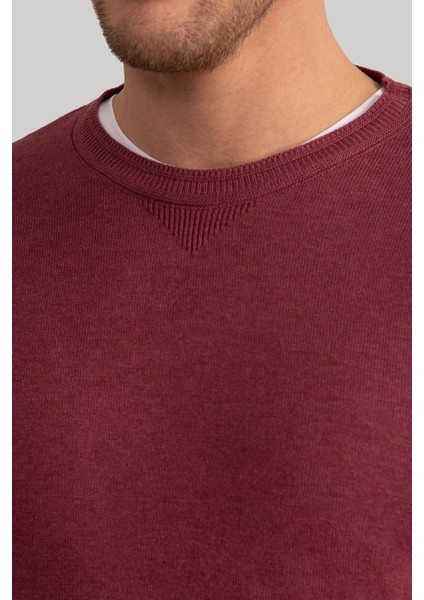 Erkek Slim Fit Bisiklet Yaka Bordo Triko Kazak modelleri
