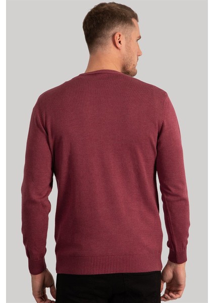 Erkek Slim Fit Bisiklet Yaka Bordo Triko Kazak fırsatları