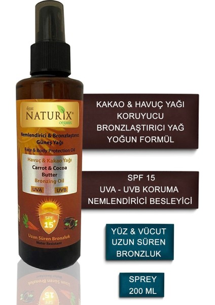 Kakao & Havuç Yağı Spf 15 Yoğun Bronzlaştırıcı Yağ 200 ml + Propolis & Bal Özlü 250 ml Bakım Kremi