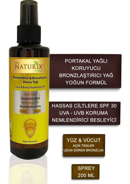 Bronzlaştırıcı Spf 30 Portakal Yağlı Güneş Yağı 200 ml + Tuzsuz Bitkisel Keratin Saç Kremi 500 ml