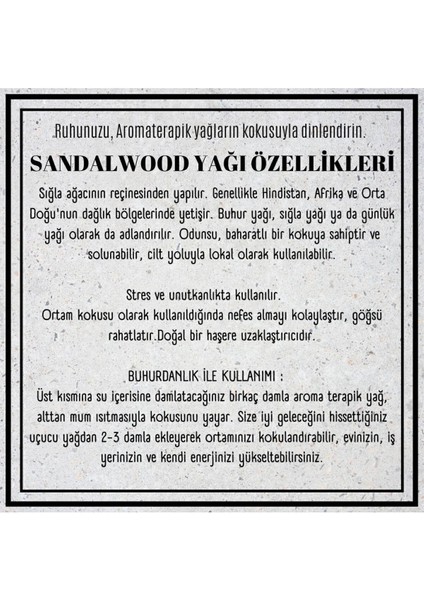 Sandal Ağacı Yağı 10 ml Buhurdanlık Kokusu Stress Önleyici Sandal Ağacı Ortam Kokusu