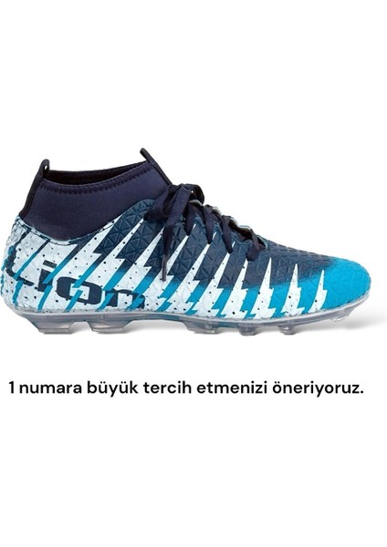 Çoraplı Bilekli Boğazlı Krampon Futbol Ayakkabısı Turkuaz - Lacivert