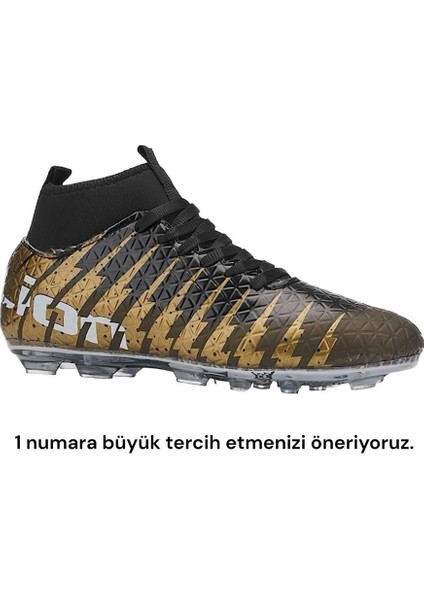 Çoraplı Bilekli Boğazlı Krampon Futbol Ayakkabısı SİYAH - ALTIN