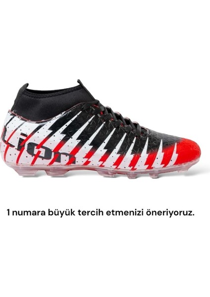 Çoraplı Bilekli Boğazlı Krampon Futbol Ayakkabısı KIRMIZI - SİYAH