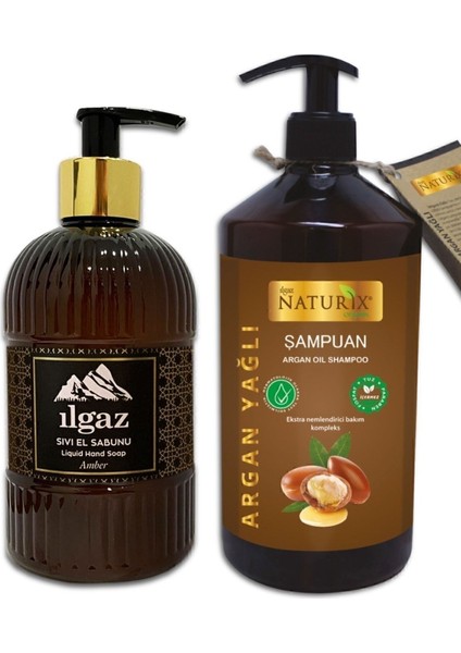 2'li Set – Amber Çiçeği Kokulu Sıvı Sabun (475 ml) ve Argan Yağlı Şampuan (600 ml