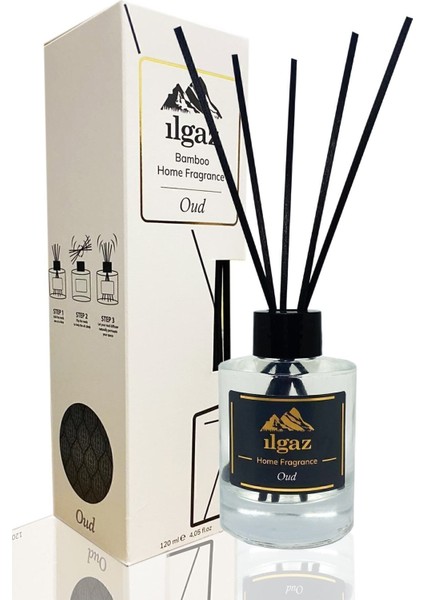 Kalıcı Dekoratif Şişe Oda Kokusu 120 ml Oud Bambu Çubuklu