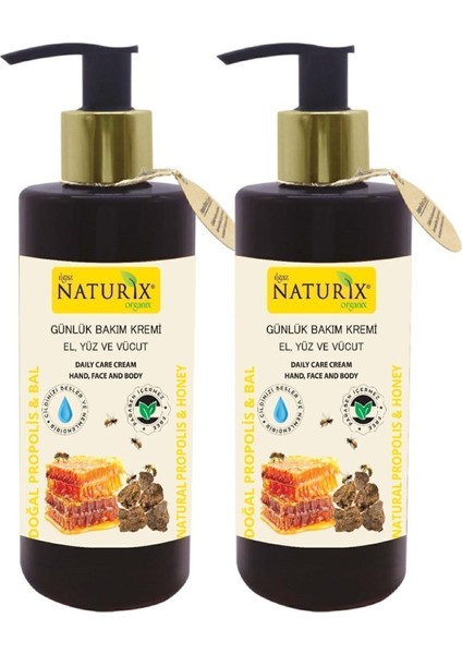 Doğal Propolis & Bal Özlü Nemlendirici El - Yüz - Vücut Bakım Kremi 250 ml x 2 Adet