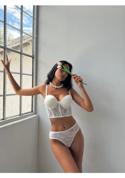 Destekli Simli Ekru Bustiyer Takım (685T) fırsatları