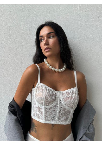 Simli Kapsız Ekru Bustiyer Takım (692T) fiyatları