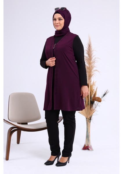 Kadin Buyuk Beden Üç Düğmeli Likralı Yelek indirimleri