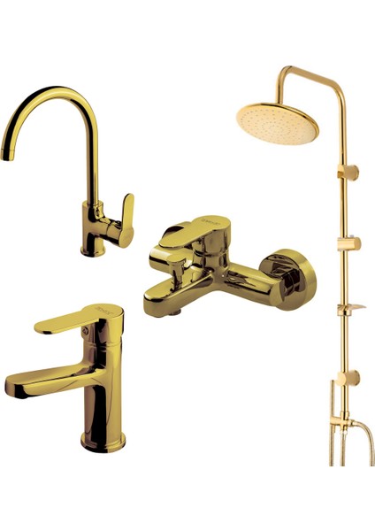 Domino Altın Banyo Lavabo Evye Bataryası Altın Duş Ünitesi 440615G-971538-971528-971518