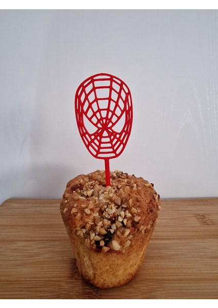 12adet Örümcek Adam-Spiderman Cup Cake- Pasta Süsü- Kürdanı (Sert Plastikten Üretilmiştir)