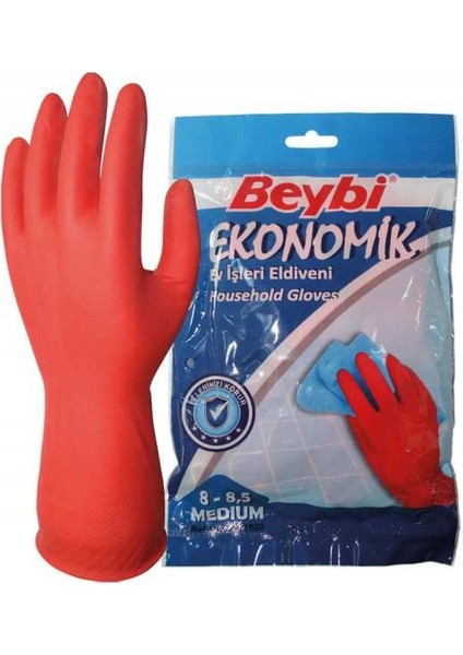 7-7.5 Ekonomik 25LI Paket Lateks Kırmızı Eldiven Pamuk Kaplı Iç Yüzey Terlemeyi Aza ltır