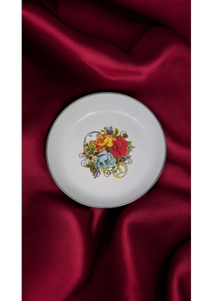 Emaye Muhallebi Yemek Kahvaltı Tabak 18 cm Desenli Kase , Çukur Tabak, Salata Tabak, Cips Tabak