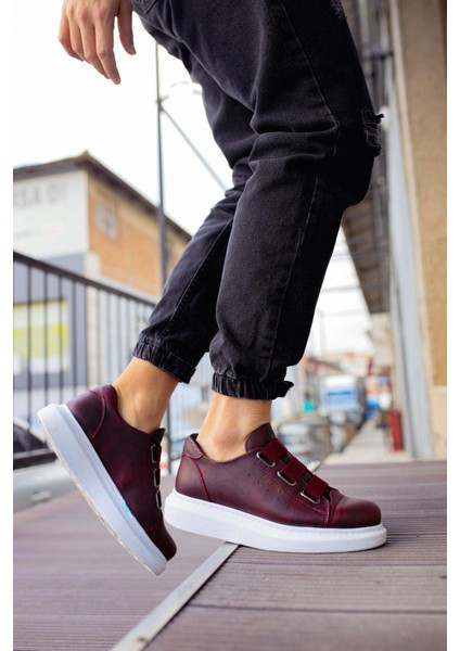 Aragon Bağcıksız Lastikli Rahat Günlük Erkek Spor Ayakkabı Sneakers Bordo - Che