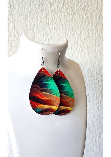 Deri Küpe /çift Tarafı Resimli / Damla Formunda 5,5cm/ Sallantılı fırsatları