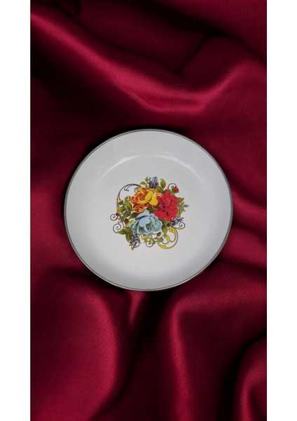 6 Lı Set Emaye Muhallebi Tabak 24 cm Desenli Yemek Kahvaltı Tabak Desenli Salata Cips Tabak Kase fiyatları