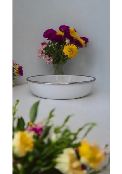 Emaye Muhallebi Yemek Kahvaltı Tabak Desenli 24CM , Çukur Tabak, Salata Tabak, Cips Tabak 6lı Set modelleri