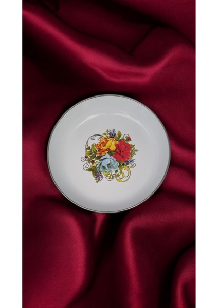 Emaye Muhallebi Yemek Kahvaltı Tabak 16 cm Desenli Kase , Çukur Tabak, Salata Tabak, Cips Tabak 3 Lü
