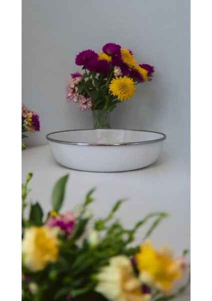 6 Lı Set Emaye Muhallebi Tabak 24 cm Desenli Yemek Kahvaltı Tabak Desenli Salata Cips Tabak Kase modelleri