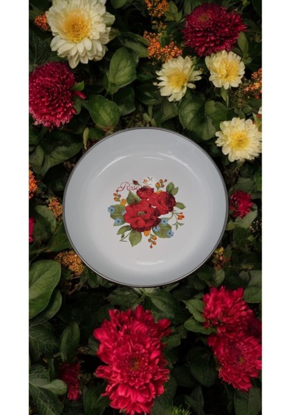 Emaye Muhallebi Yemek Kahvaltı Tabak Desenli 16CM , Çukur Tabak, Salata Tabak, Cips Tabak 6lı Set