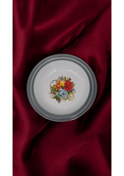 Emaye Muhallebi Yemek Kahvaltı Tabak Desenli Çukur Tabak, Salata Cips Tabak 20CM 22CM 24CM 3 Lü Set fiyatları