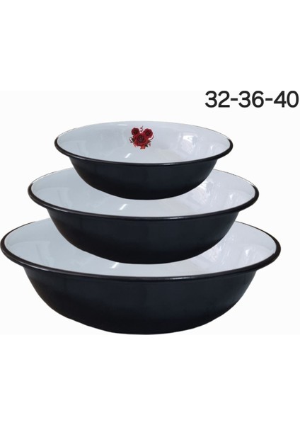 Emaye Hamur Legeni Salata Köfte Kısır Karıştırma Kabı Derin Tabak 3lü Set