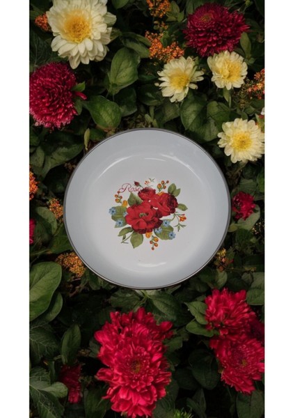 Emaye Muhallebi Yemek Kahvaltı Tabak 24 cm Desenli Kase , Çukur Tabak, Salata Tabak, Cips Tabak
