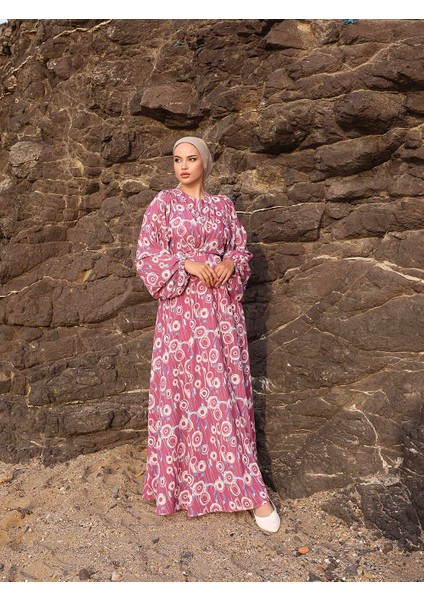 Bağlamalı Yuvarlak Desen Saten Elbise NSR167201 fırsatları