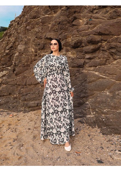 Bağlamalı Yuvarlak Desen Saten Elbise NSR167201 fiyatları