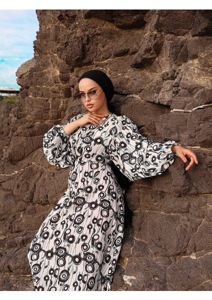 Bağlamalı Yuvarlak Desen Saten Elbise NSR167201 fırsatları