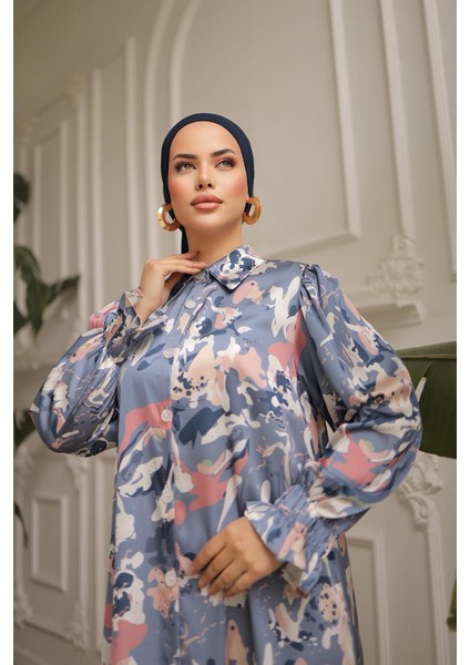 Gömlek Yaka Boy Düğmeli Saten Elbise NSR165001 fiyatları