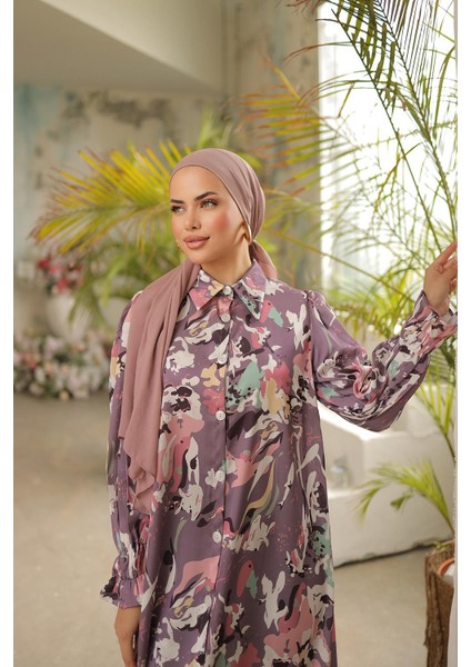 Gömlek Yaka Boy Düğmeli Saten Elbise NSR165001 fiyatları