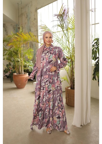 Gömlek Yaka Boy Düğmeli Saten Elbise NSR165001 modelleri