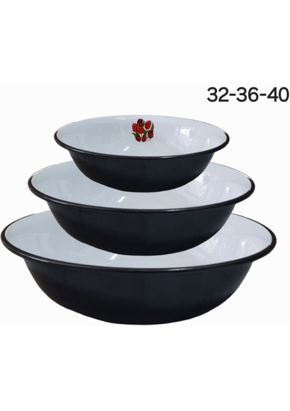 Emaye Hamur Legeni Salata Köfte Kısır Karıştırma Kabı Derin Tabak 3lü Set