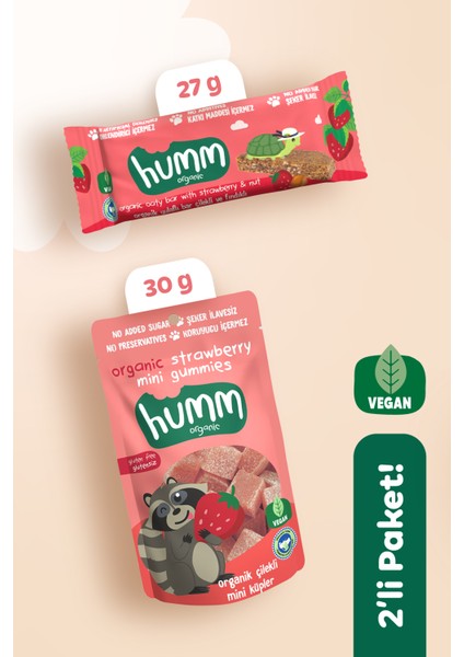 Organik Vegan Çilekli Atıştırmalık Paketi - 2 Adet (2 Çeşit)