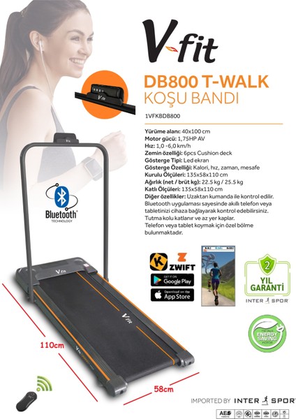 DB800 T-Walk Kosu Bandı Uzaktan Kumandalı-Enerji Tasarruflu-Bluetooth Uygulaması ile Kontrol