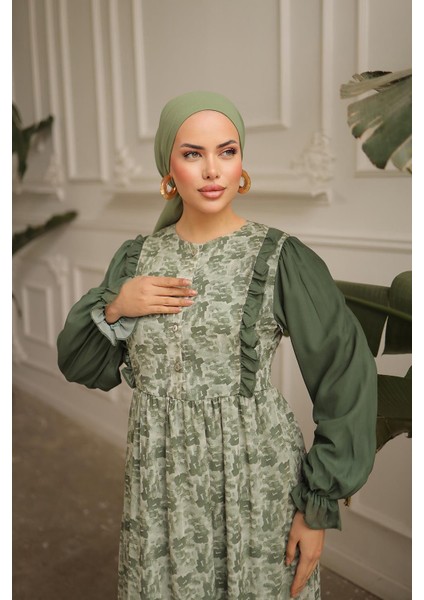 Fırfırlı Garni Şifon Elbise NSR143801 fiyatları